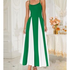 Elegant Green and White Maxi Dress